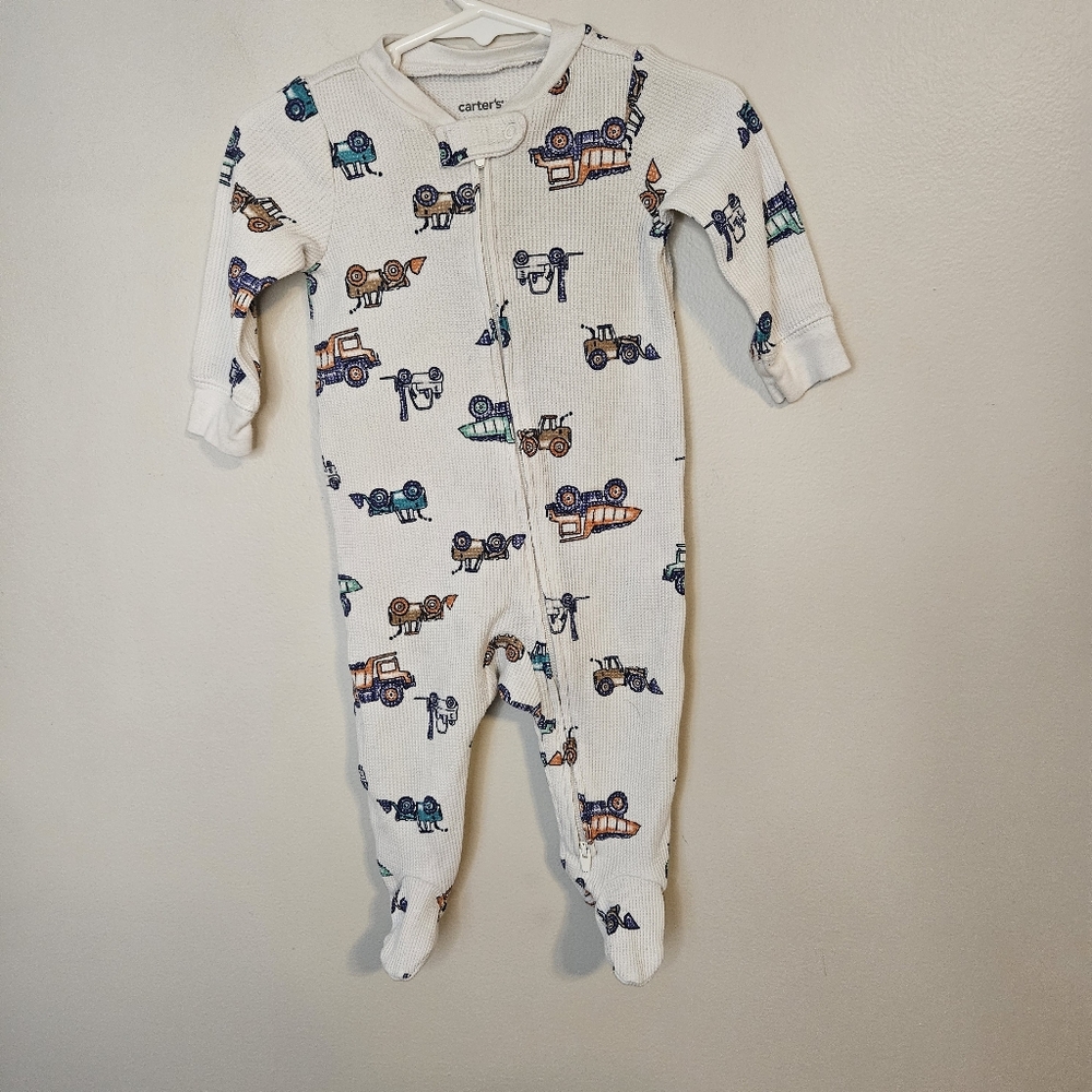 Carter's Baby Car 2-Way Zip Waffle Knit Sleep & Play Pajamas Ivory Vehicles